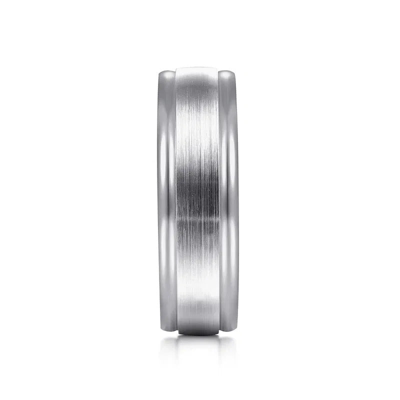 Gabriel & Co. MBM0100-70W4JJJ – 14K White Gold 7mm Satin Finish Men’s Wedding Band