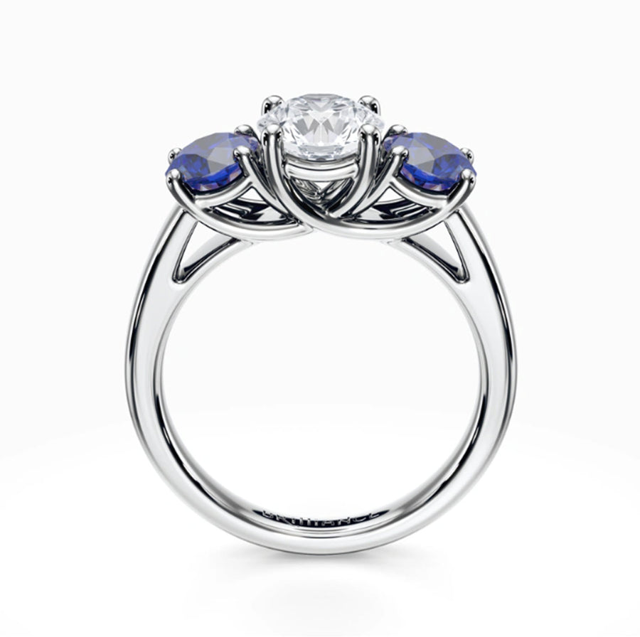 Gabriel & Co. Allegra ER12127R4W44SA – 14K White Gold Three-Stone Sapphire & Diamond Engagement Ring