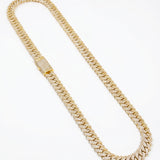 Solid 14K Yellow Gold Diamond Cuban Link Necklace