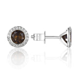 White Gold Smokey Quartz/Dia Halo Earrings