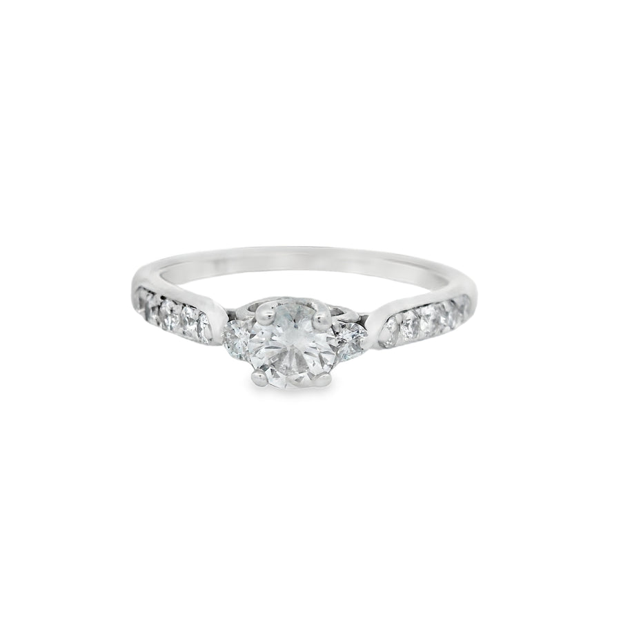 Three Stone Accented Diamond Engagement Ring