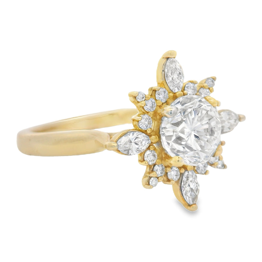 Certified Yellow Gold 1.60CTW Diamond Star Engagement Ring