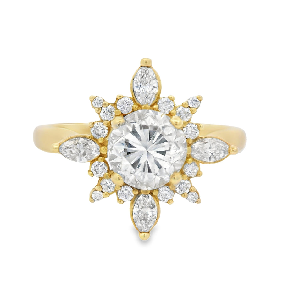 Certified Yellow Gold 1.60CTW Diamond Star Engagement Ring