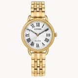 Citizen Eco-Drive Classic EM1052-51A – Gold-Tone Stainless Steel Bracelet, White Dial Ladies’ Watch