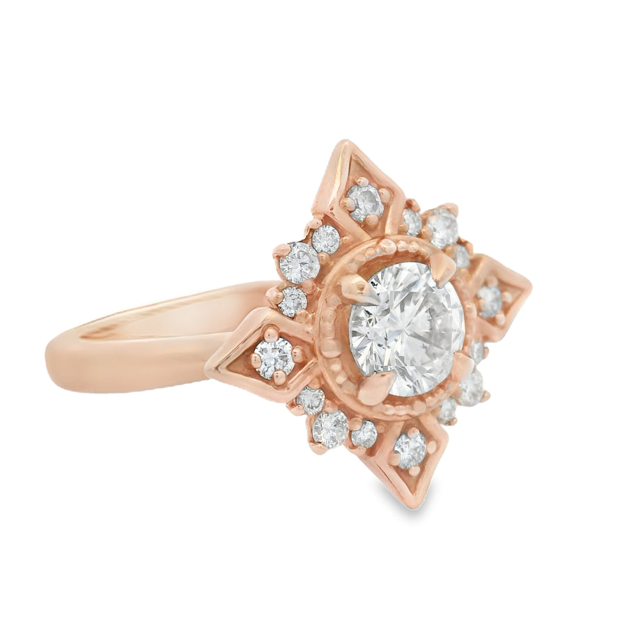 Vintage Inspired Certified Diamond Rose Gold Engagement Ring