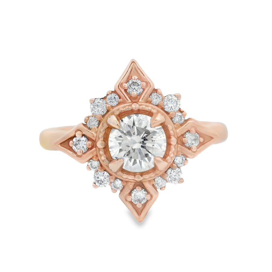 Vintage Inspired Certified Diamond Rose Gold Engagement Ring