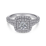 Gabriel & Co. Johanna ER10092W44JJ – 14K White Gold Cushion Double Halo Round Diamond Engagement Ring