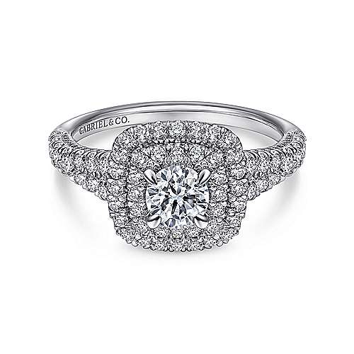 Gabriel & Co. Johanna ER10092W44JJ – 14K White Gold Cushion Double Halo Round Diamond Engagement Ring