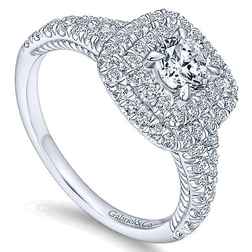 Gabriel & Co. Johanna ER10092W44JJ – 14K White Gold Cushion Double Halo Round Diamond Engagement Ring