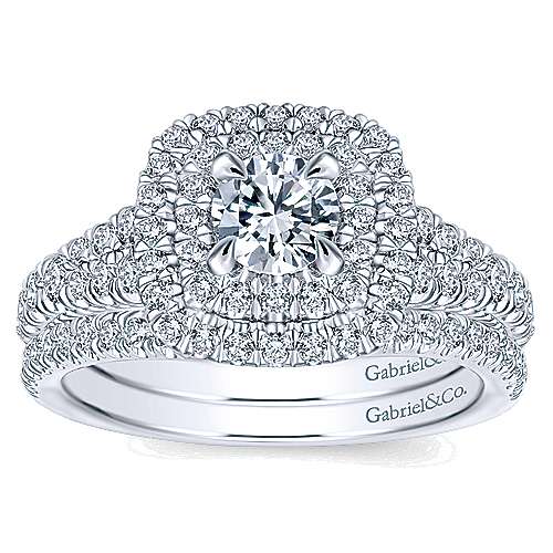 Gabriel & Co. Johanna ER10092W44JJ – 14K White Gold Cushion Double Halo Round Diamond Engagement Ring