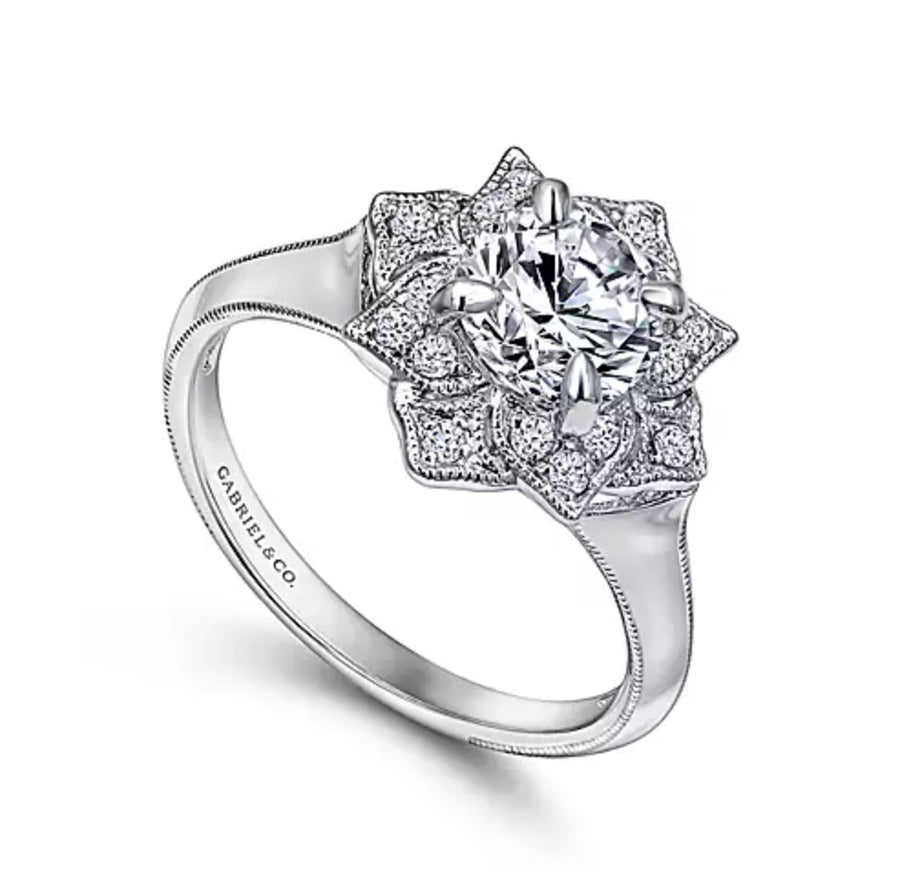 Gabriel & Co. Arlette ER10131W44JJ – Unique 14K White Gold Diamond Halo Engagement Ring
