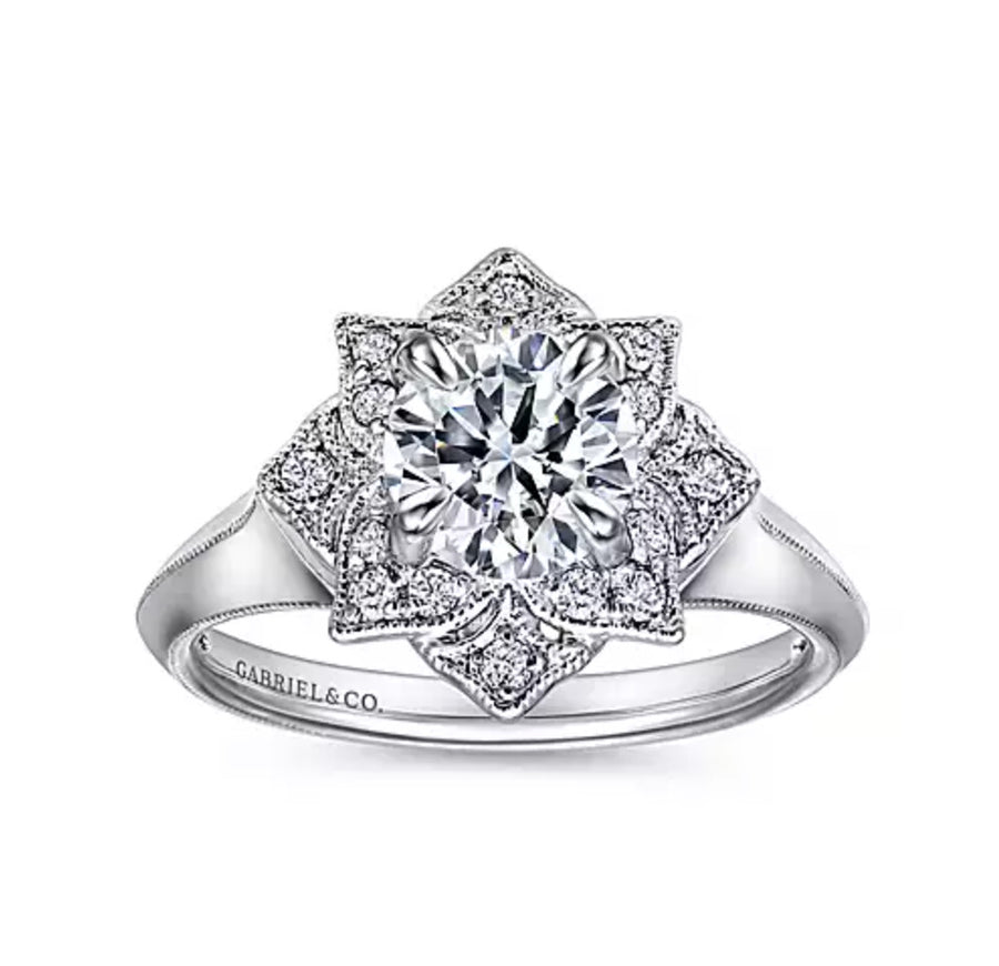 Gabriel & Co. Arlette ER10131W44JJ – Unique 14K White Gold Diamond Halo Engagement Ring