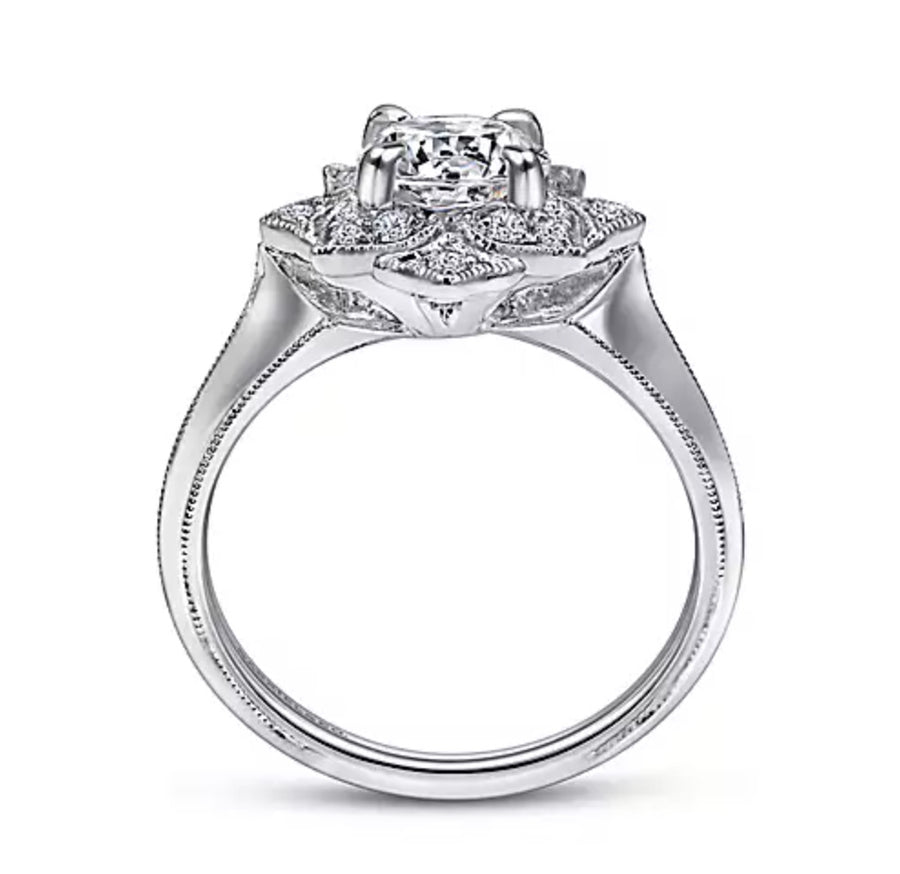Gabriel & Co. Arlette ER10131W44JJ – Unique 14K White Gold Diamond Halo Engagement Ring