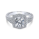 Gabriel & Co. Theresa ER10191W44JJ – Vintage Inspired 14K White Gold Round Halo Diamond Engagement Ring