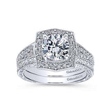 Gabriel & Co. Theresa ER10191W44JJ – Vintage Inspired 14K White Gold Round Halo Diamond Engagement Ring
