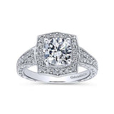 Gabriel & Co. Theresa ER10191W44JJ – Vintage Inspired 14K White Gold Round Halo Diamond Engagement Ring