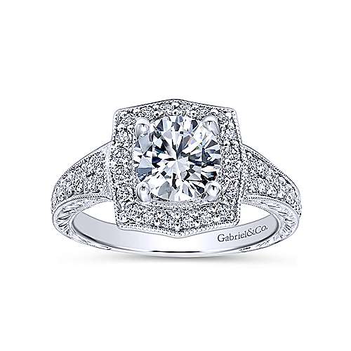 Gabriel & Co. Theresa ER10191W44JJ – Vintage Inspired 14K White Gold Round Halo Diamond Engagement Ring