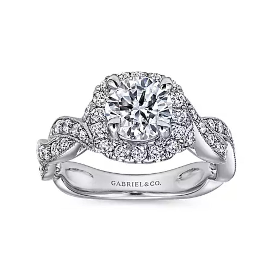 Gabriel & Co. Verona ER10226W44JJ – 14K White Gold Round Halo Diamond Engagement Ring