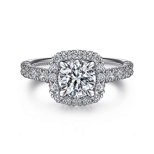 Gabriel & Co. ER10288W44JJ Parker – 14K White Gold Cushion Halo Round Diamond Engagement Ring (0.77CTW)