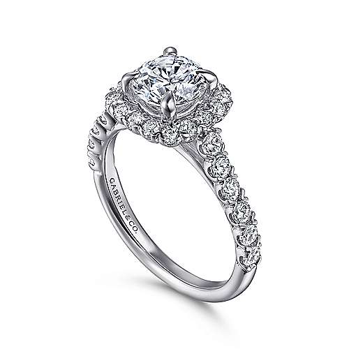 Gabriel & Co. ER10288W44JJ Parker – 14K White Gold Cushion Halo Round Diamond Engagement Ring (0.77CTW)