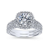 Gabriel & Co. ER10288W44JJ Parker – 14K White Gold Cushion Halo Round Diamond Engagement Ring (0.77CTW)