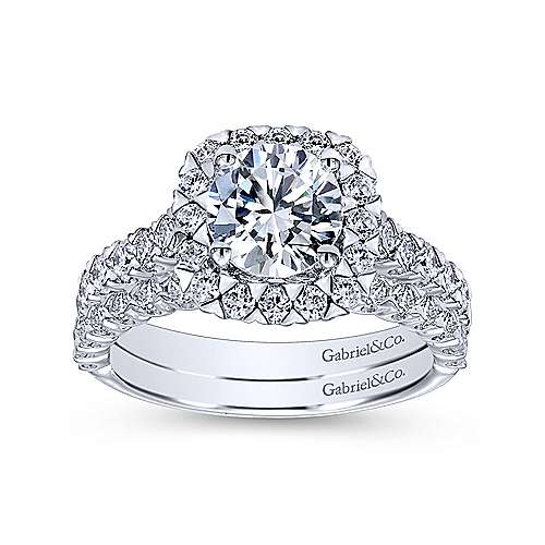 Gabriel & Co. ER10288W44JJ Parker – 14K White Gold Cushion Halo Round Diamond Engagement Ring (0.77CTW)