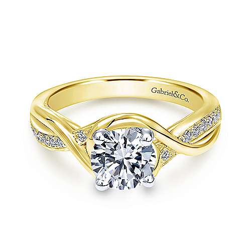 Gabriel & Co. ER10315M44JJ – 14K White-Yellow Gold Round Diamond Bypass Channel Set Engagement Ring