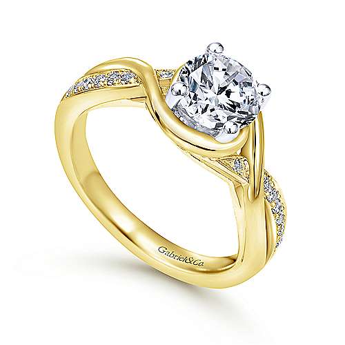 Gabriel & Co. ER10315M44JJ – 14K White-Yellow Gold Round Diamond Bypass Channel Set Engagement Ring