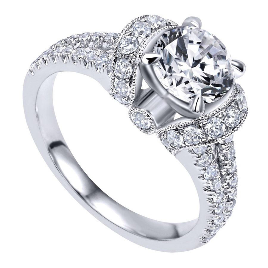 Gabriel & Co. ER10488W44JJ – 14K White Gold Contemporary Halo Diamond Engagement Ring