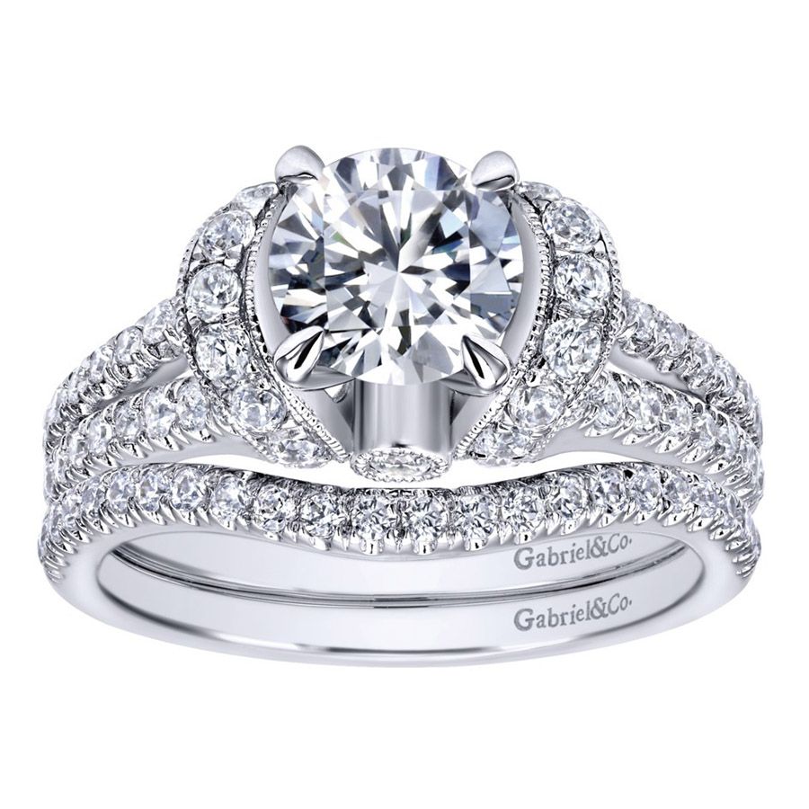 Gabriel & Co. ER10488W44JJ – 14K White Gold Contemporary Halo Diamond Engagement Ring