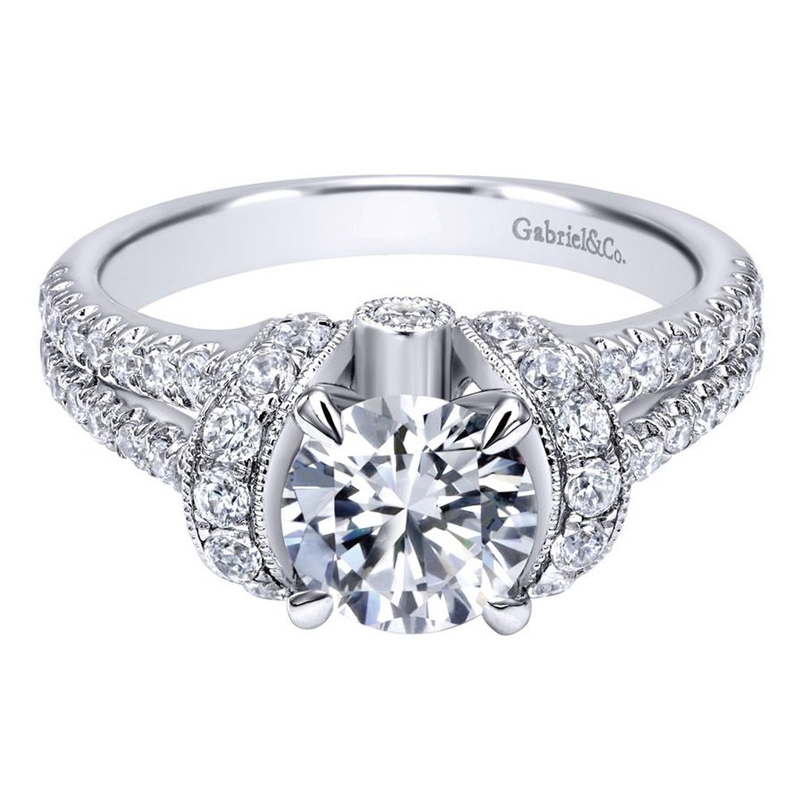 Gabriel & Co. ER10488W44JJ – 14K White Gold Contemporary Halo Diamond Engagement Ring
