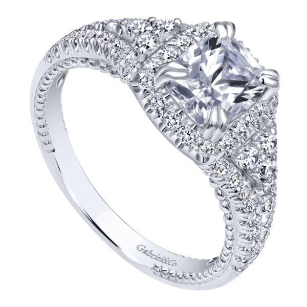 Gabriel & Co. ER10748W44JJ – 14K White Gold Contemporary Halo Diamond Engagement Ring