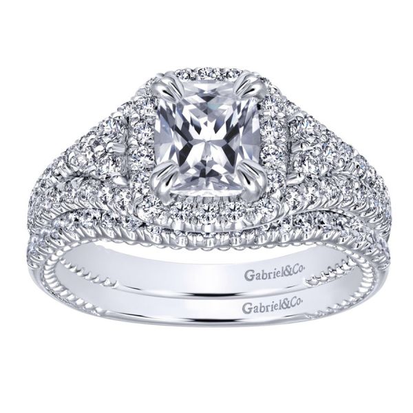 Gabriel & Co. ER10748W44JJ – 14K White Gold Contemporary Halo Diamond Engagement Ring