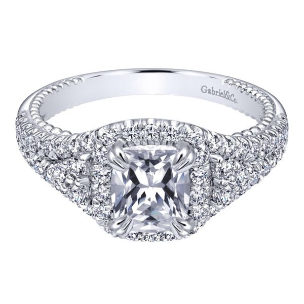 Gabriel & Co. ER10748W44JJ – 14K White Gold Contemporary Halo Diamond Engagement Ring