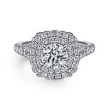 Gabriel & Co. Lexie ER10754W44JJ – 14K White Gold Cushion Double Halo Round Diamond Engagement Ring