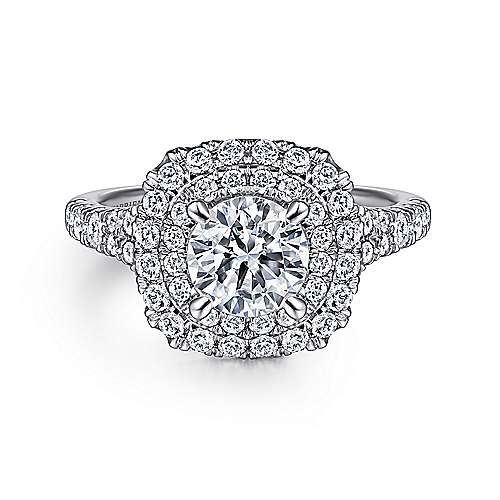 Gabriel & Co. Lexie ER10754W44JJ – 14K White Gold Cushion Double Halo Round Diamond Engagement Ring