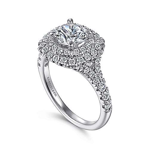 Gabriel & Co. Lexie ER10754W44JJ – 14K White Gold Cushion Double Halo Round Diamond Engagement Ring