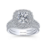 Gabriel & Co. Lexie ER10754W44JJ – 14K White Gold Cushion Double Halo Round Diamond Engagement Ring