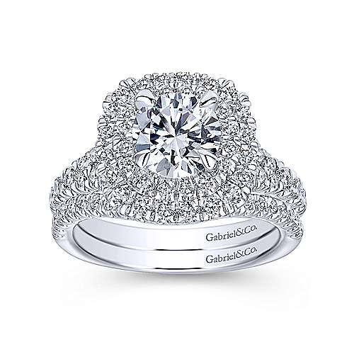 Gabriel & Co. Lexie ER10754W44JJ – 14K White Gold Cushion Double Halo Round Diamond Engagement Ring