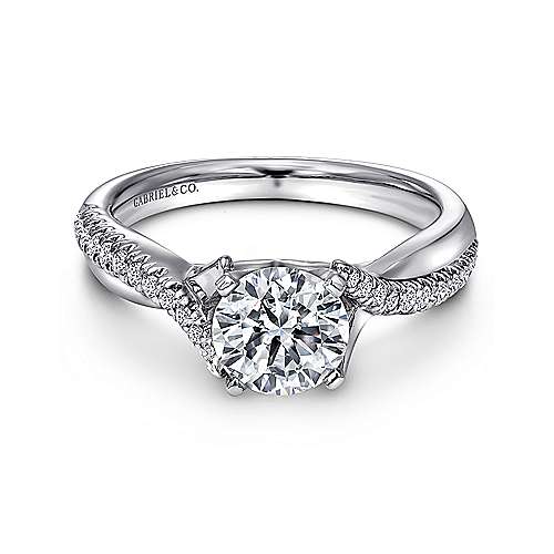 Gabriel & Co. Scout ER10951W44JJ – 14K White Gold Round Twisted Diamond Engagement Ring