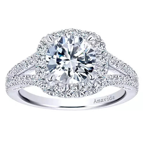 Gabriel & Co. ER11348R8W83JJ – 18K White Gold Round Halo Diamond Engagement Ring Setting (0.50 ct)