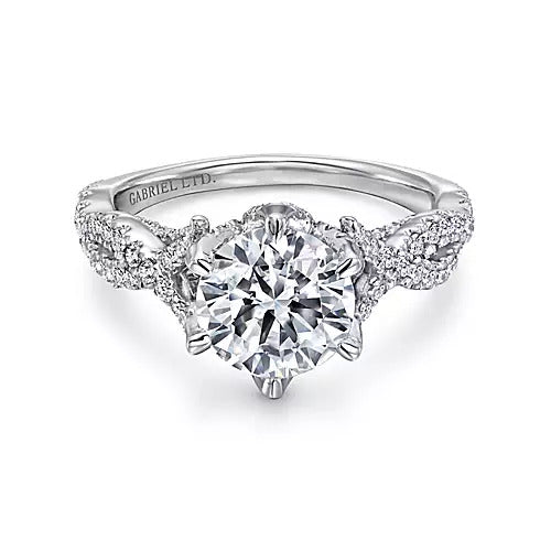 Gabriel & Co. ER11644R6W83JJ 14K White Gold Round Diamond Engagement Ring with Twisted Shank