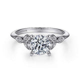 Gabriel & Co. Eliza ER11747R4W44JJ – Vintage Inspired 14K White Gold Split Shank Round Diamond Engagement Ring