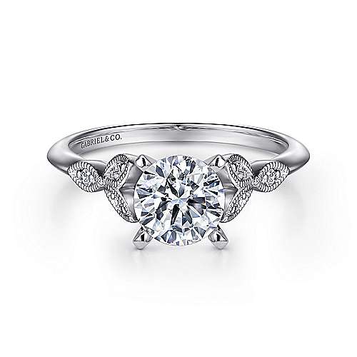 Gabriel & Co. Eliza ER11747R4W44JJ – Vintage Inspired 14K White Gold Split Shank Round Diamond Engagement Ring