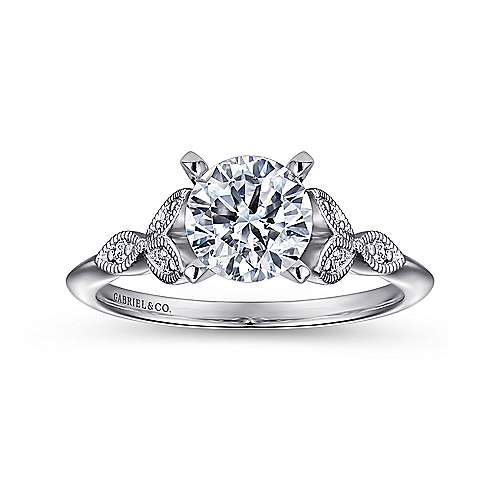 Gabriel & Co. Eliza ER11747R4W44JJ – Vintage Inspired 14K White Gold Split Shank Round Diamond Engagement Ring