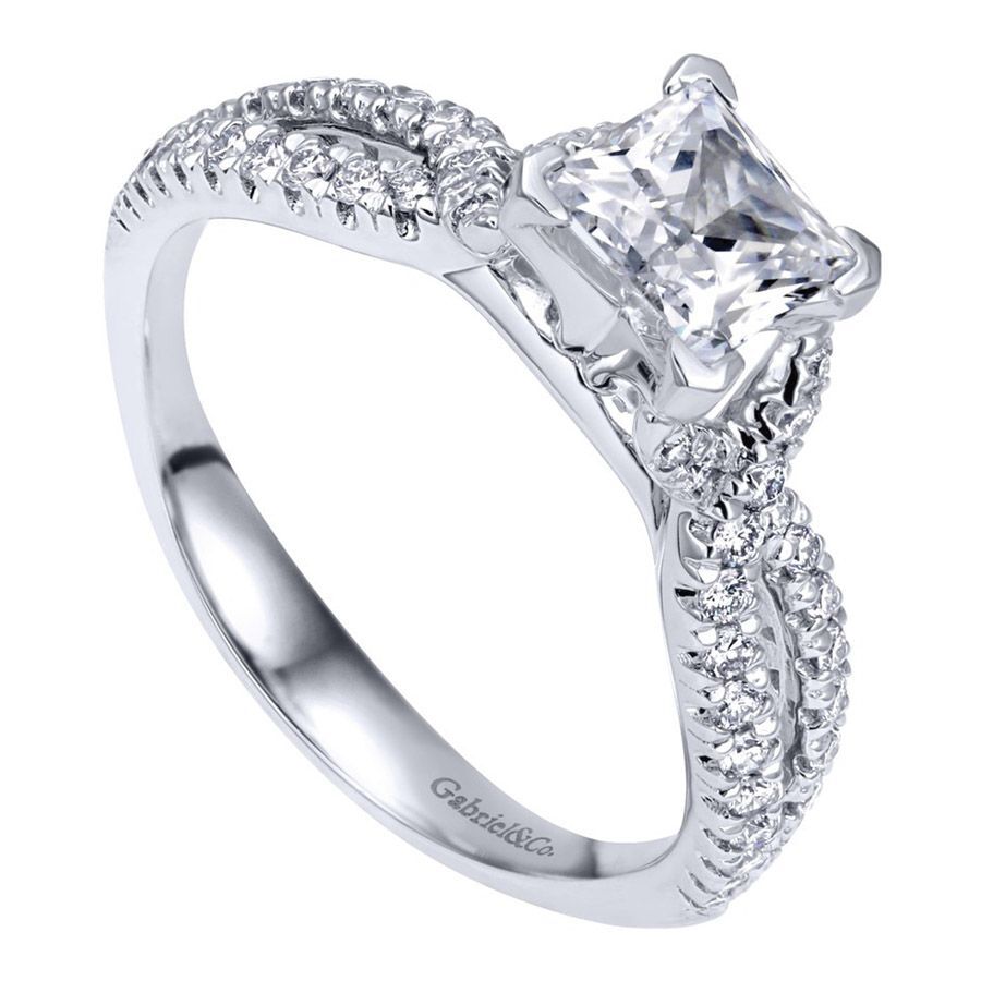 Gabriel & Co. ER11887S4W44JJ 14K White Gold Twisted Shank Princess Cut Engagement Ring – Contemporary Semi-Mount
