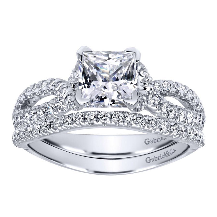 Gabriel & Co. ER11887S4W44JJ 14K White Gold Twisted Shank Princess Cut Engagement Ring – Contemporary Semi-Mount