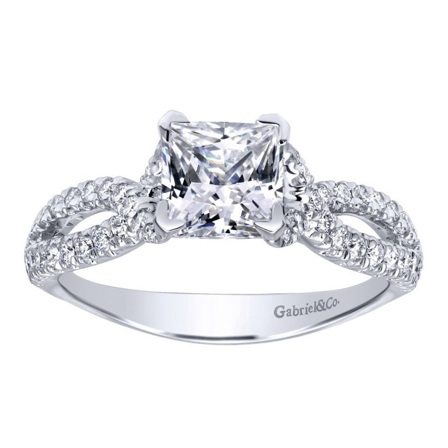 Gabriel & Co. ER11887S4W44JJ 14K White Gold Twisted Shank Princess Cut Engagement Ring – Contemporary Semi-Mount