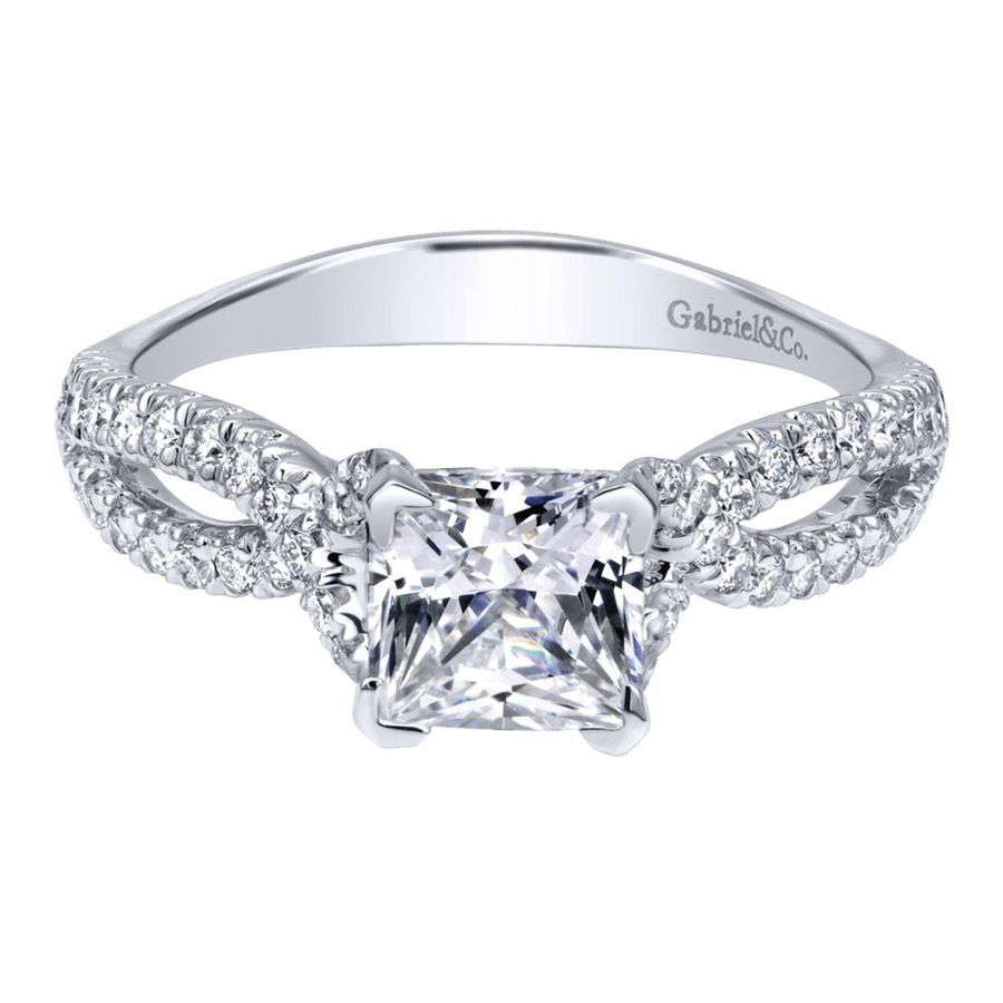Gabriel & Co. ER11887S4W44JJ 14K White Gold Twisted Shank Princess Cut Engagement Ring – Contemporary Semi-Mount