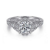 Gabriel & Co. ER12579R4W44JJ Annadale – Unique 14K White Gold Vintage Inspired Diamond Halo Engagement Ring